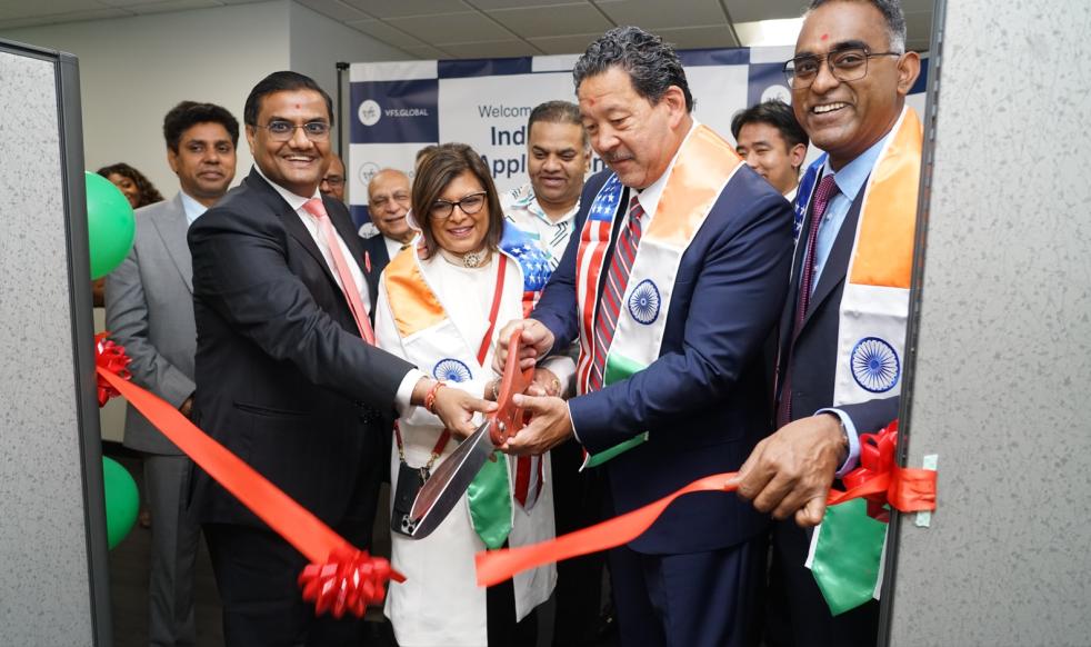 CGI India Seattle Prakash Gupta, Mayor of Seattle Bruce Harell and State Rep Vandan Slatter at the inauguration of the India Consular Centre in Seattle